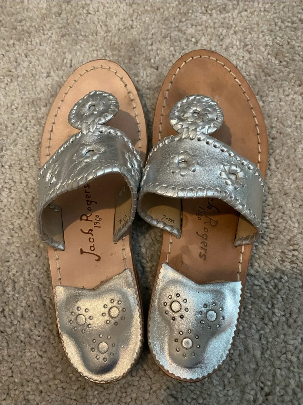Jack Rogers Silver Leather Millie Sandals - Metallic Slide
